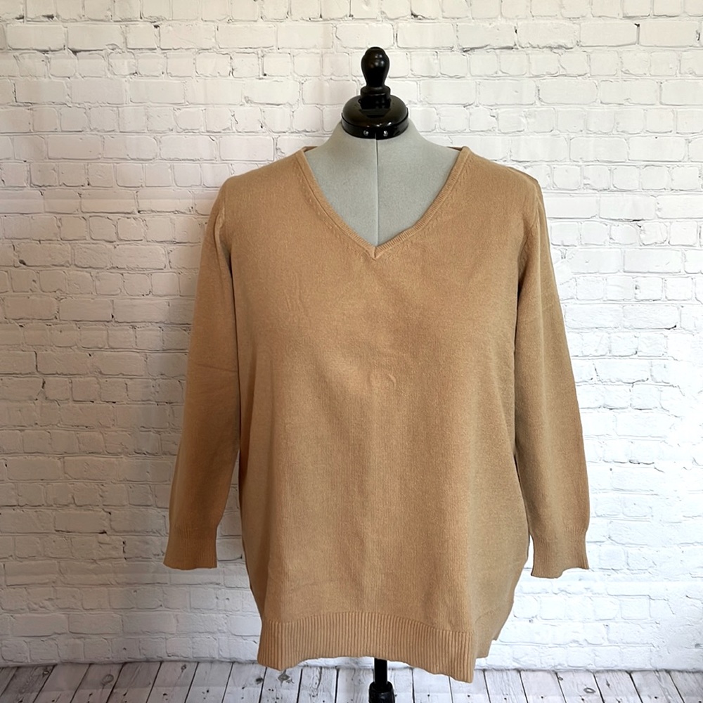 LANE BRYANT SIZE 26/28 NWT LONG SLEEVE V NECK SWEATER - Tan